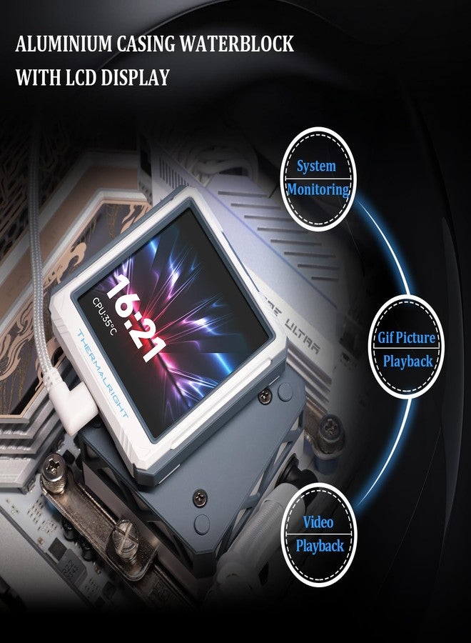 ثيرمالرايت مبرد المعالج Thermalright FW360 Ultra ARGB أبيض اللون، مزود بثلاث مراوح PWM بسرعة 2000 دورة في الدقيقة، وشاشة IPS LCD بدقة 480×480 بكسل، ومبرد سائل للمعالج متوافق مع مقبس AM5؛ Intel LGA1700/1851، وشاشة LCD مقاس 2.88 بوصة. - Image 5