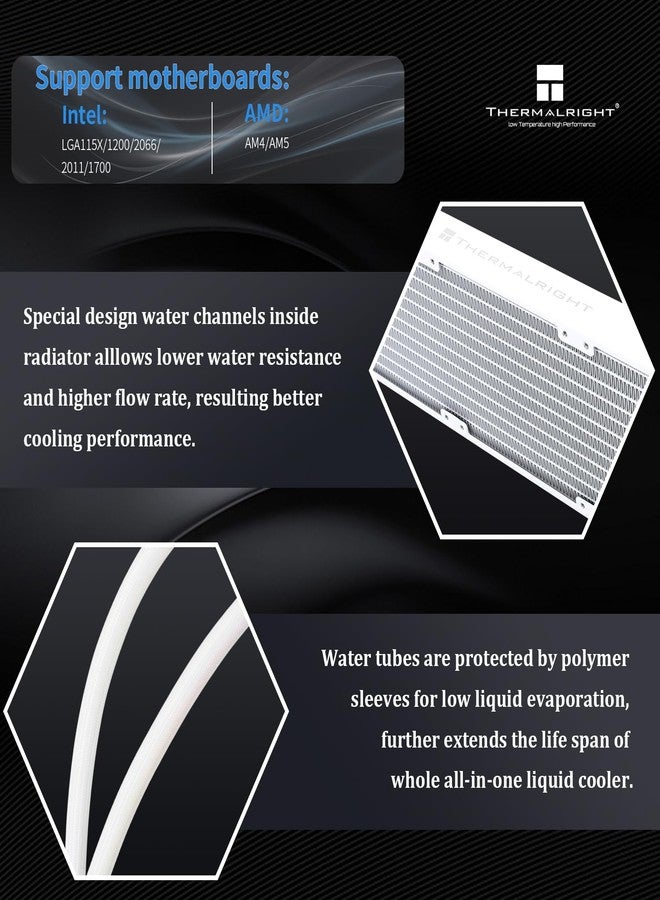 ثيرمالرايت مبرد المعالج Thermalright FW360 Ultra ARGB أبيض اللون، مزود بثلاث مراوح PWM بسرعة 2000 دورة في الدقيقة، وشاشة IPS LCD بدقة 480×480 بكسل، ومبرد سائل للمعالج متوافق مع مقبس AM5؛ Intel LGA1700/1851، وشاشة LCD مقاس 2.88 بوصة. - Image 4