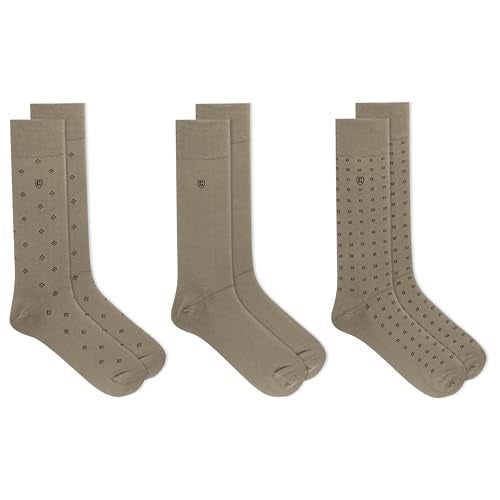 Chaps Mens Classic Crew - 3 Pair Pack Pattern And Solid Color Designs Dress Sock, Diamond (Khaki), 6-12 US - Image 2