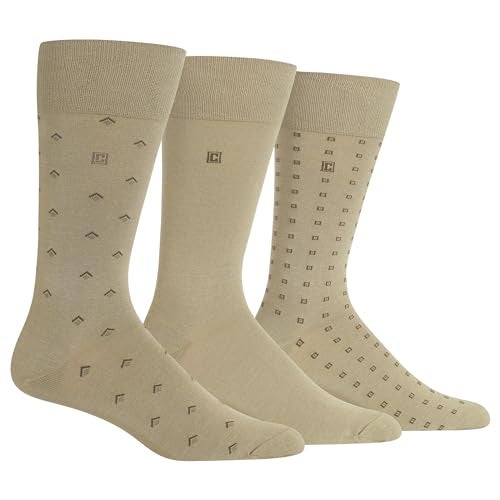 Chaps Mens Classic Crew - 3 Pair Pack Pattern And Solid Color Designs Dress Sock, Diamond (Khaki), 6-12 US - Image 1