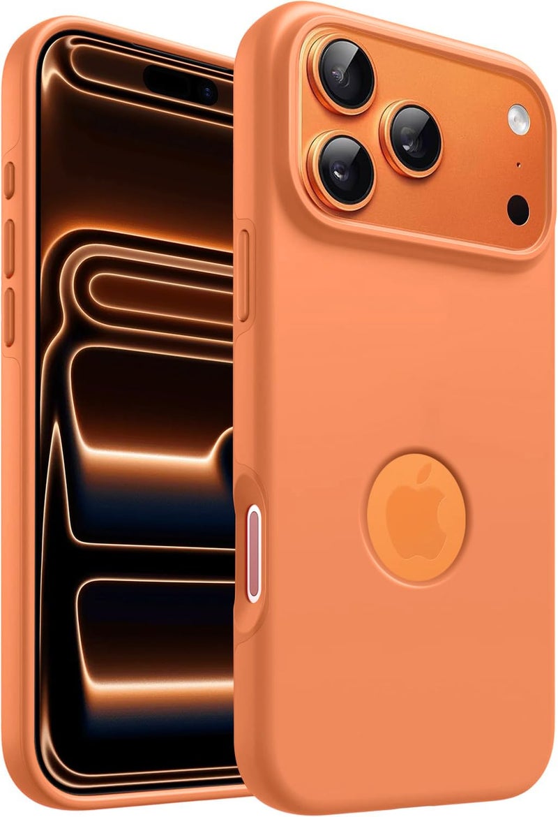 Elzzi Microfiber Logo Cut Cover Compatible for iPhone 17 Pro Max Case Silicone Cases 4 Layer Protective Covers Shockproof Back Cover (Cosmic Orange) - Image 1
