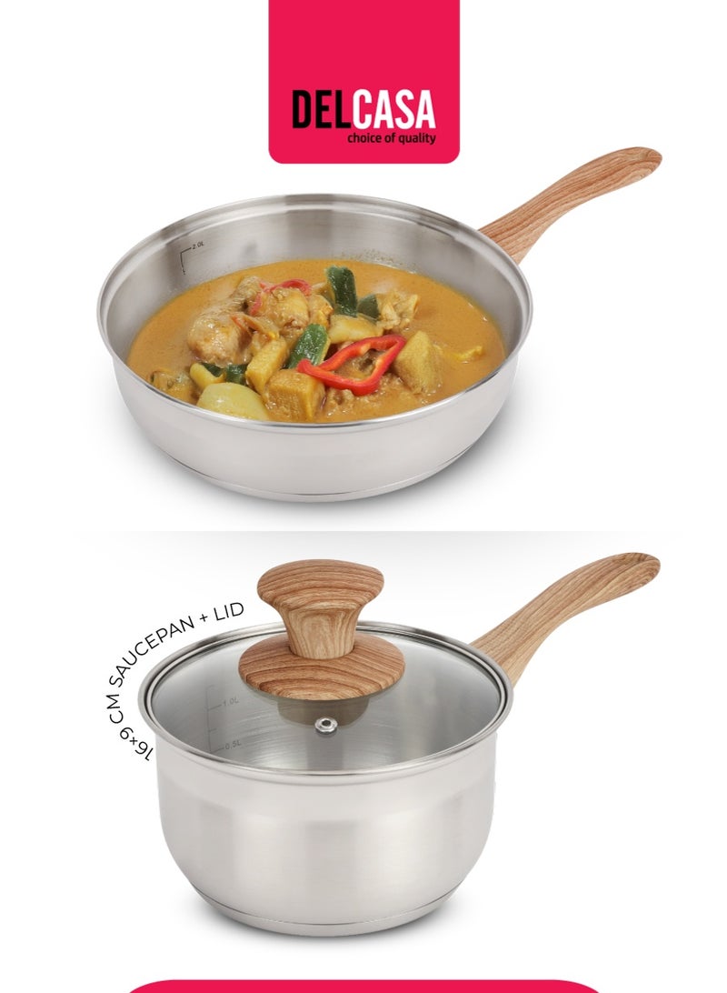 ديلكاسا طقم أواني طهي ديلكاسا من الفولاذ المقاوم للصدأ مكون من 9 قطع DC3581، طاجن 24 سم مع غطاء، طاجن 20 سم مع غطاء، طاجن 18 سم مع غطاء، مقلاة 24 سم، قدر 16 سم مع غطاء - Image 5