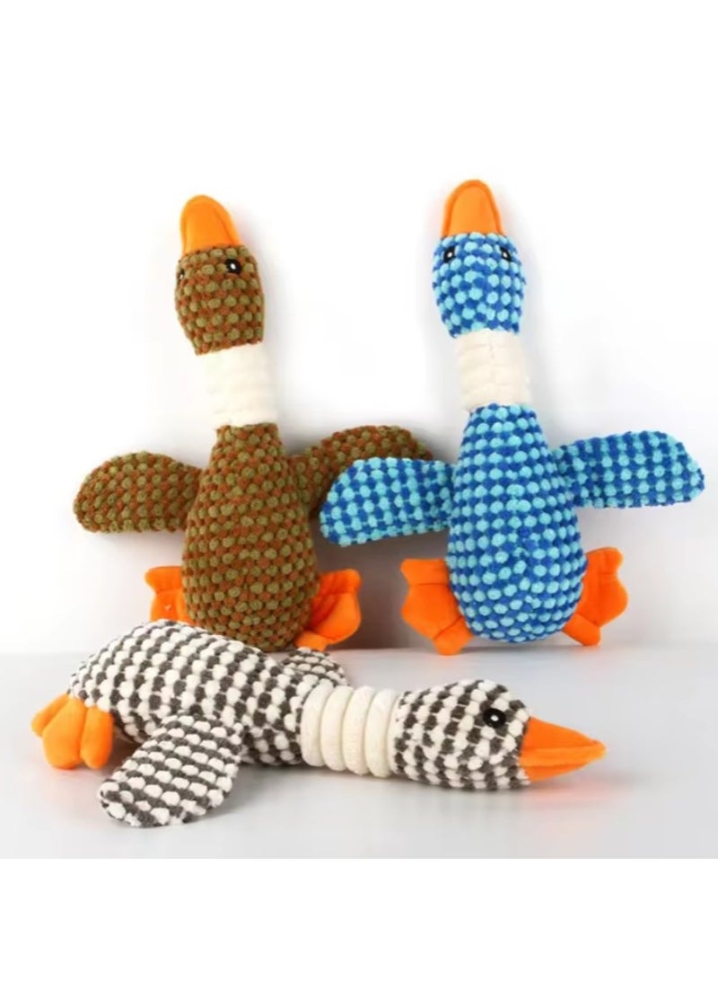 لعبة كلب تفاعلية على شكل بطة بصوت صرير – لعبة قطيفة متينة للعب ممتع ونشيط بني - Image 2