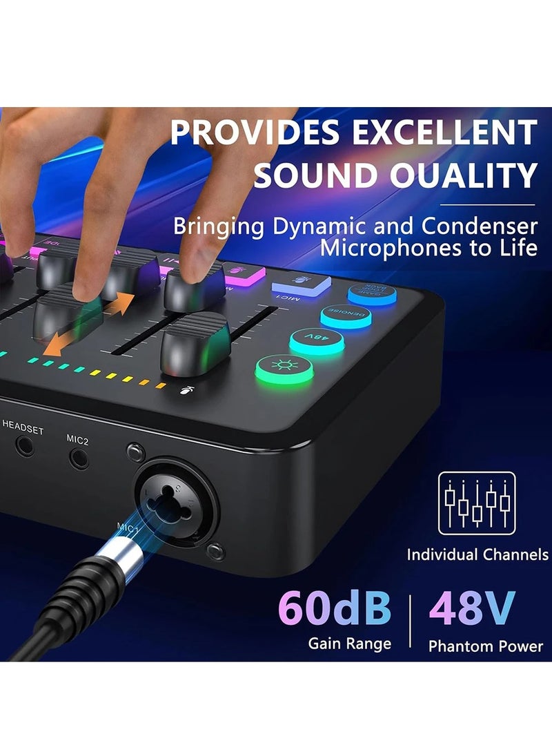 خلاط صوت للألعاب عالي الدقة مع واجهة صوت قابلة لإعادة الشحن وخلاط RGB مع واجهة ميكروفون XLR وقوة فانتوم 48 فولت للبث الصوتي/التسجيل - Image 5