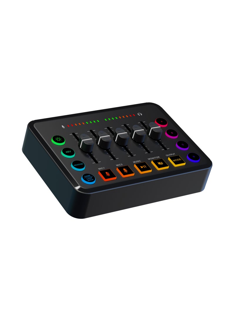 خلاط صوت للألعاب عالي الدقة مع واجهة صوت قابلة لإعادة الشحن وخلاط RGB مع واجهة ميكروفون XLR وقوة فانتوم 48 فولت للبث الصوتي/التسجيل - Image 2