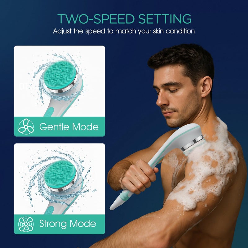VOYOR Electric Silicone Body Scrubber, Back Scrubber for Shower, Waterproof Long Handle Body Brush, Rechargeable Power Bath Brush for Cleansing, Exfoliating, Massaging Skin BC100 (Blue) - Image 5