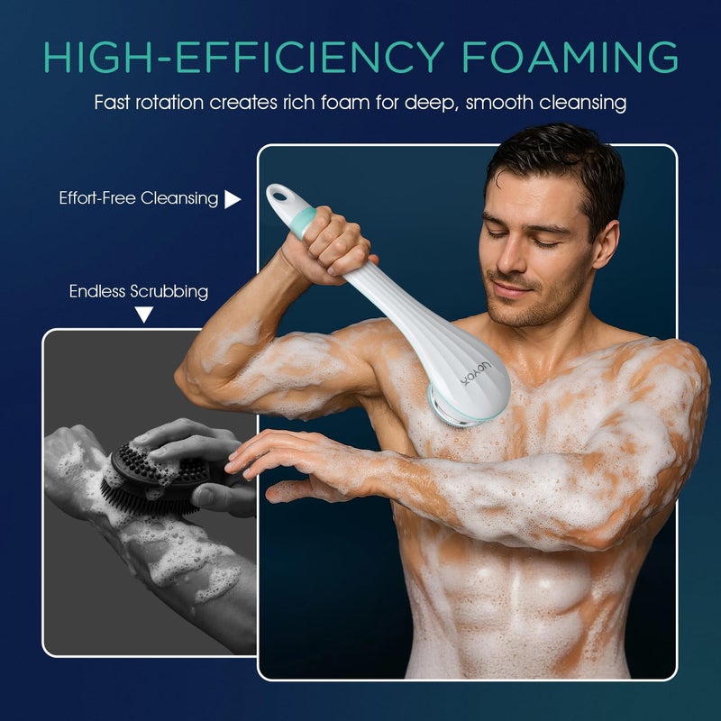 VOYOR Electric Silicone Body Scrubber, Back Scrubber for Shower, Waterproof Long Handle Body Brush, Rechargeable Power Bath Brush for Cleansing, Exfoliating, Massaging Skin BC100 (Blue) - Image 3