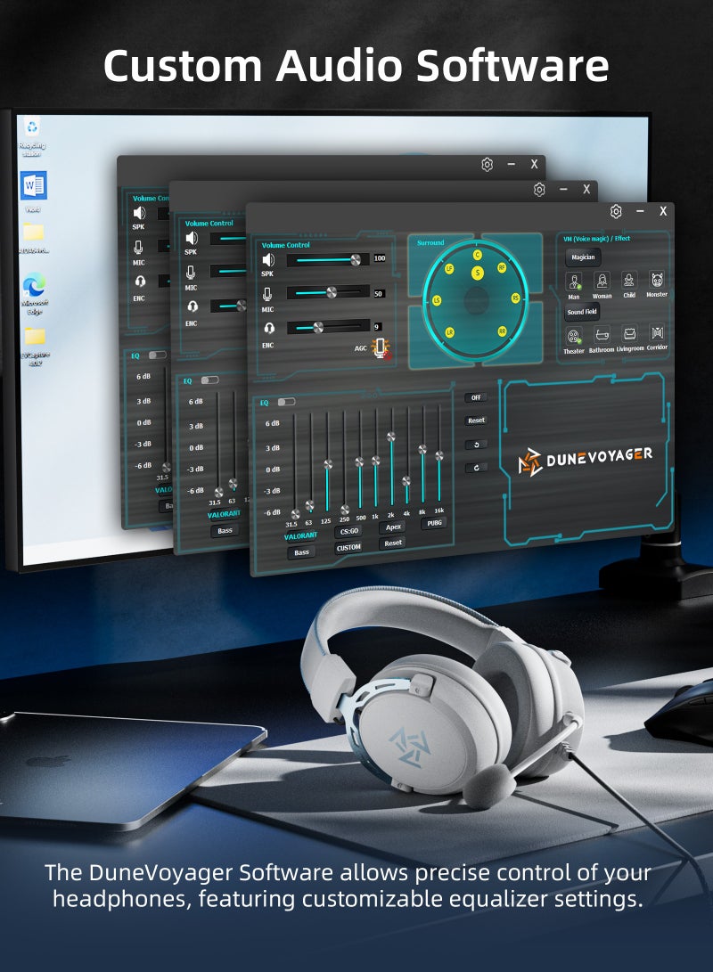 DuneVoyager C2 7.1 Surround Sound Wired Gaming Headset V-shape tuning, 253g,with computer software, with 7.1 split sound card, with ice silk memory foam earmuffs, with unidirectional noise reduction microphone for PC And PS4 And Xbox One Nintendo Switch  - Image 3