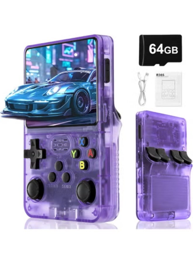 JAJEEK R36S Handheld Retro Game Console | 3.5-Inch IPS Display | Open Source Linux System | 64GB TF Card with 15,000+ Classic Games | Portable Rechargeable Video Gaming Console for Kids & Adults – Purple - Image 1