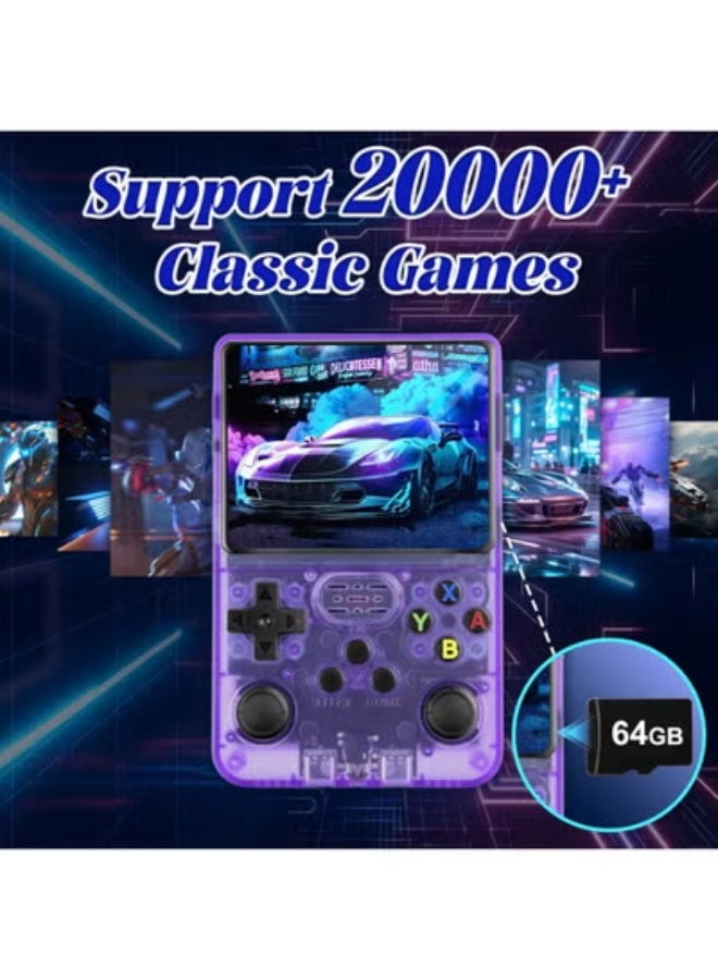 JAJEEK R36S Handheld Retro Game Console | 3.5-Inch IPS Display | Open Source Linux System | 64GB TF Card with 15,000+ Classic Games | Portable Rechargeable Video Gaming Console for Kids & Adults – Purple - Image 3