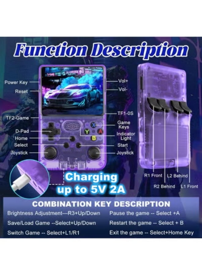 JAJEEK R36S Handheld Retro Game Console | 3.5-Inch IPS Display | Open Source Linux System | 64GB TF Card with 15,000+ Classic Games | Portable Rechargeable Video Gaming Console for Kids & Adults – Purple - Image 4