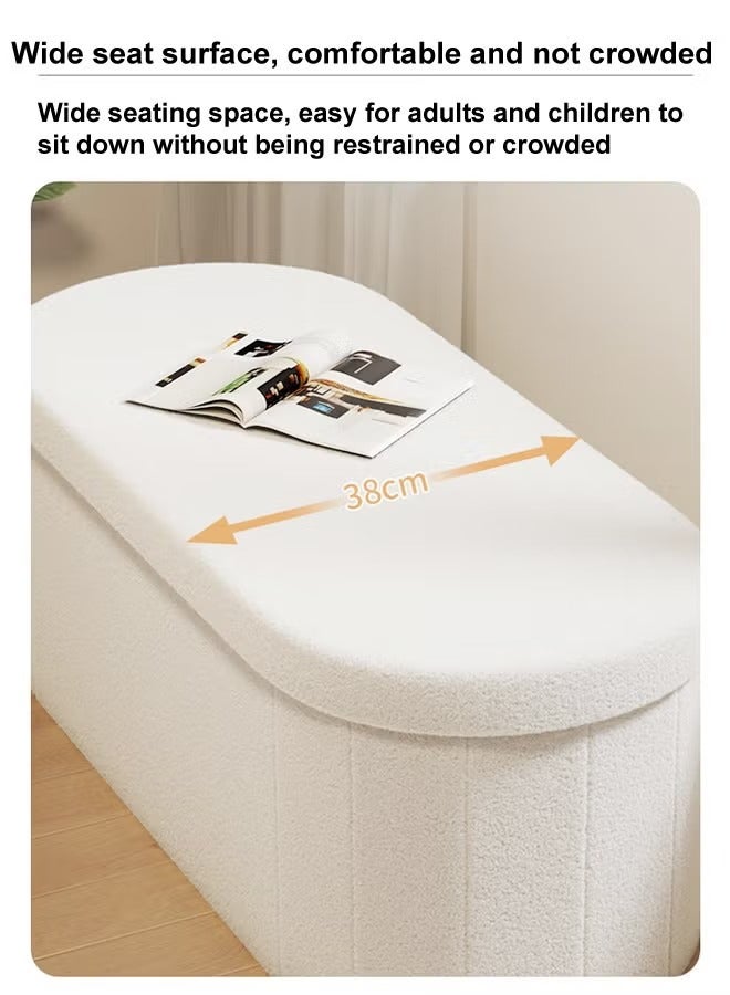 رافين مقعد تخزين واسع متعدد الوظائف بتصميم حافة دائرية على شكل بيضاوي، قابل للطي ومريح، مقعد جلوس ناعم من الإسفنج لغرفة النوم، عثماني مع خزانة تخزين، مقعد تخزين مبطن بفرو الضأن للمدخل، غرف المعيشة، الممر 71 × 38 × 40 سم - Image 5