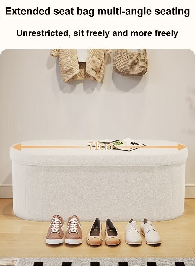 رافين مقعد تخزين واسع متعدد الوظائف بتصميم حافة دائرية على شكل بيضاوي، قابل للطي ومريح، مقعد جلوس ناعم من الإسفنج لغرفة النوم، عثماني مع خزانة تخزين، مقعد تخزين مبطن بفرو الضأن للمدخل، غرف المعيشة، الممر 71 × 38 × 40 سم - Image 4