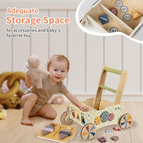 LOL-FUN Wooden Baby Walker with Wheels, Baby Push Walker for Baby Girl and Boy 12 Months, Walking Push Toys 1 Year Old Girl Boy Gifts - Image 4