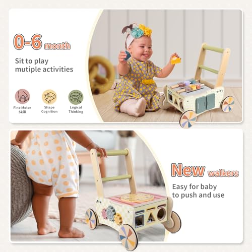 LOL-FUN Wooden Baby Walker with Wheels, Baby Push Walker for Baby Girl and Boy 12 Months, Walking Push Toys 1 Year Old Girl Boy Gifts - Image 3