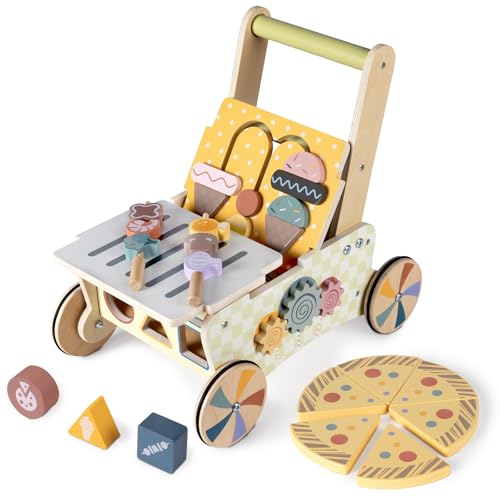 LOL-FUN Wooden Baby Walker with Wheels, Baby Push Walker for Baby Girl and Boy 12 Months, Walking Push Toys 1 Year Old Girl Boy Gifts - Image 1