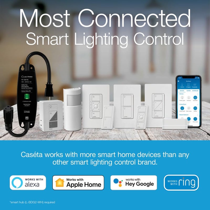 Lutron Caseta Original Smart Dimmer Switch ELV+ (Lutron Hub Required), 250W LED, Single-Pole/3-Way, Neutral Required, PD-5NE-WH, White - Image 5