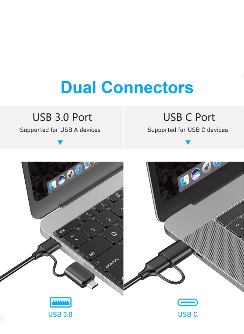 قارئ بطاقات SD من SYOSI، محول قارئ بطاقات USB C وUSB 3.0 مزدوج الموصل 4 في 1، محول بطاقة ذاكرة 4 بطاقات في وقت واحد لبطاقات SD/SDHC/SDXC/Micro SD، إلخ، متوافق مع نظام التشغيل Windows