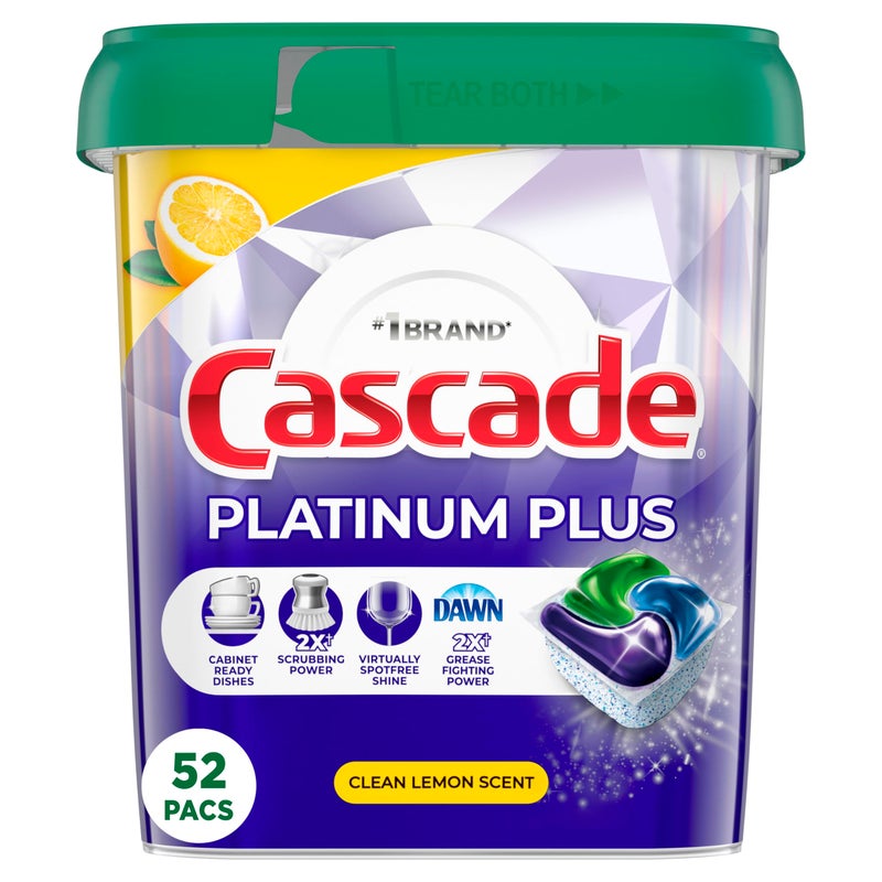 Cascade Platinum Plus Dishwasher Pods Dish Detergent ActionPacs Cleaning Supplies Lemon 52 Count