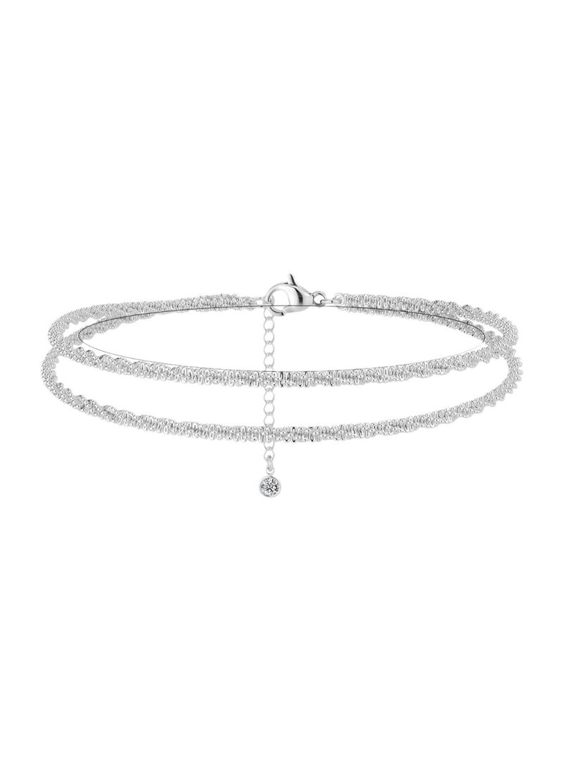 خلخال نسائي، رائع متعدد الطبقات مقاوم للماء، قابل للتعديل، شخصي وعصري، متعدد الاستخدامات، فضي - Image 1