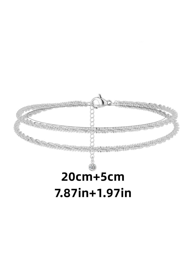 خلخال نسائي، رائع متعدد الطبقات مقاوم للماء، قابل للتعديل، شخصي وعصري، متعدد الاستخدامات، فضي - Image 4