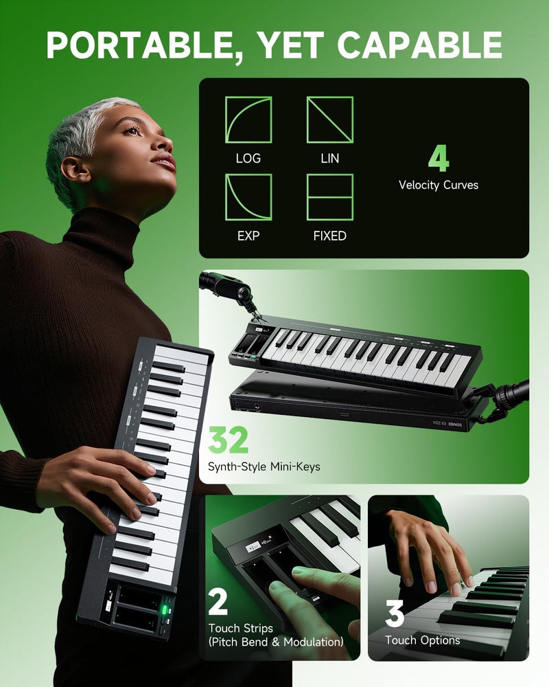 Donner KB-32M Portable MIDI Keyboard Controller – 32 Keys, with Magnetic Snap2Connect (S2C), OLED Display, USB/MIDI & DAW Software - Image 2