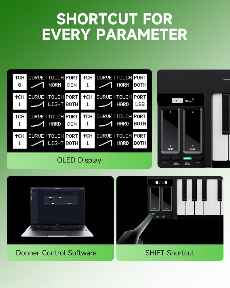 Donner KB-32M Portable MIDI Keyboard Controller – 32 Keys, with Magnetic Snap2Connect (S2C), OLED Display, USB/MIDI & DAW Software - Image 4