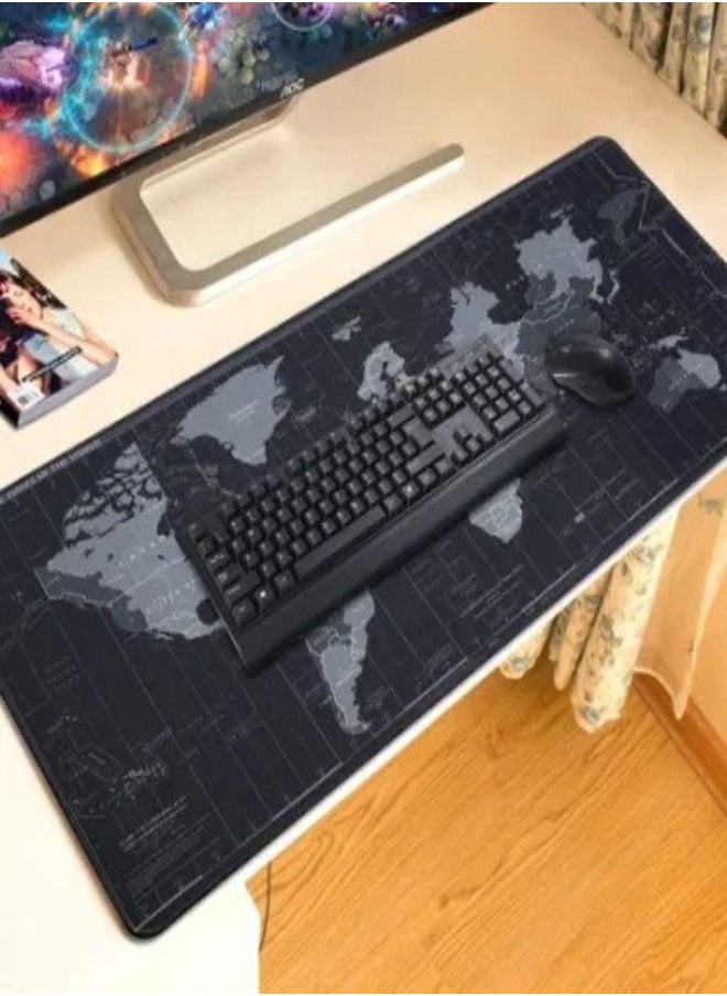 World Map Design PC Mouse And Keyboard Rubber Pad With Stitched Edges 80x30CM Works Great with all Mouse Sensor