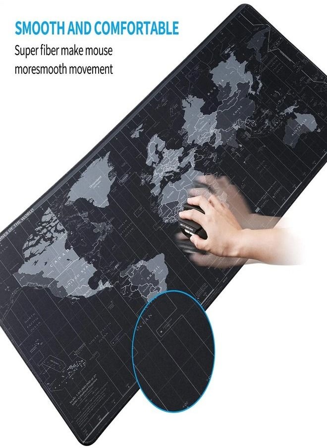 World Map Design PC Mouse And Keyboard Rubber Pad With Stitched Edges 80x30CM Works Great with all Mouse Sensor