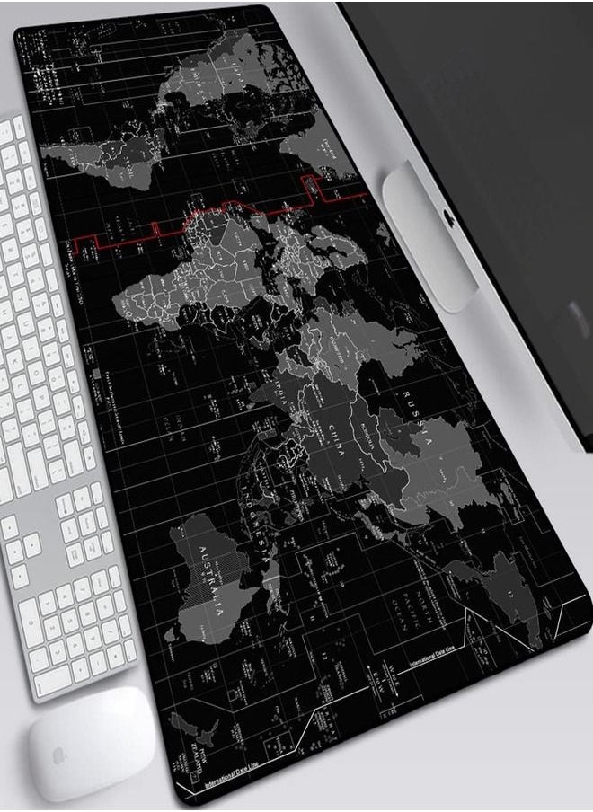 World Map Design PC Mouse And Keyboard Rubber Pad With Stitched Edges 80x30CM Works Great with all Mouse Sensor