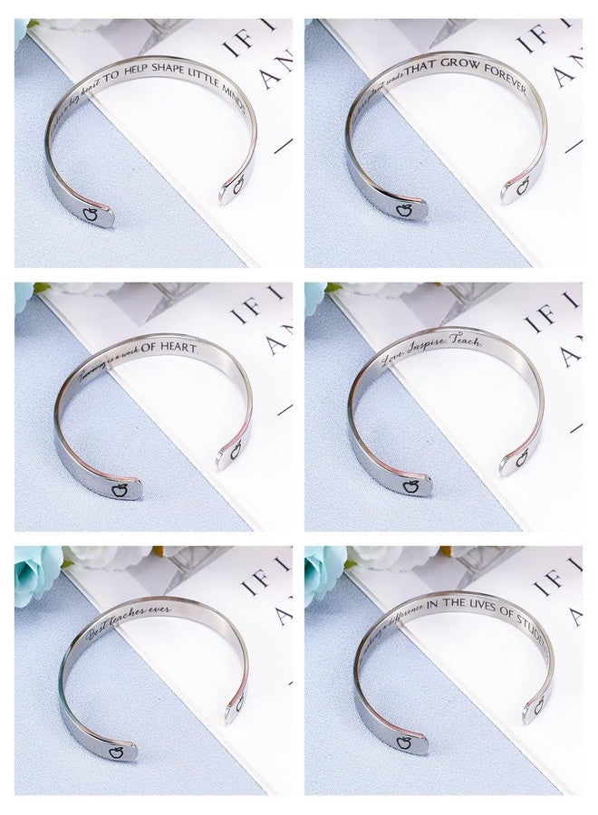 Inbagi 6 Pcs Appreciation Teacher Bracelet Bulk Preschool Teacher Appreciation Cuff Bangle Gifts Thank You Gifts for Women Men Bracelets Team Christmas Gifts - Image 3