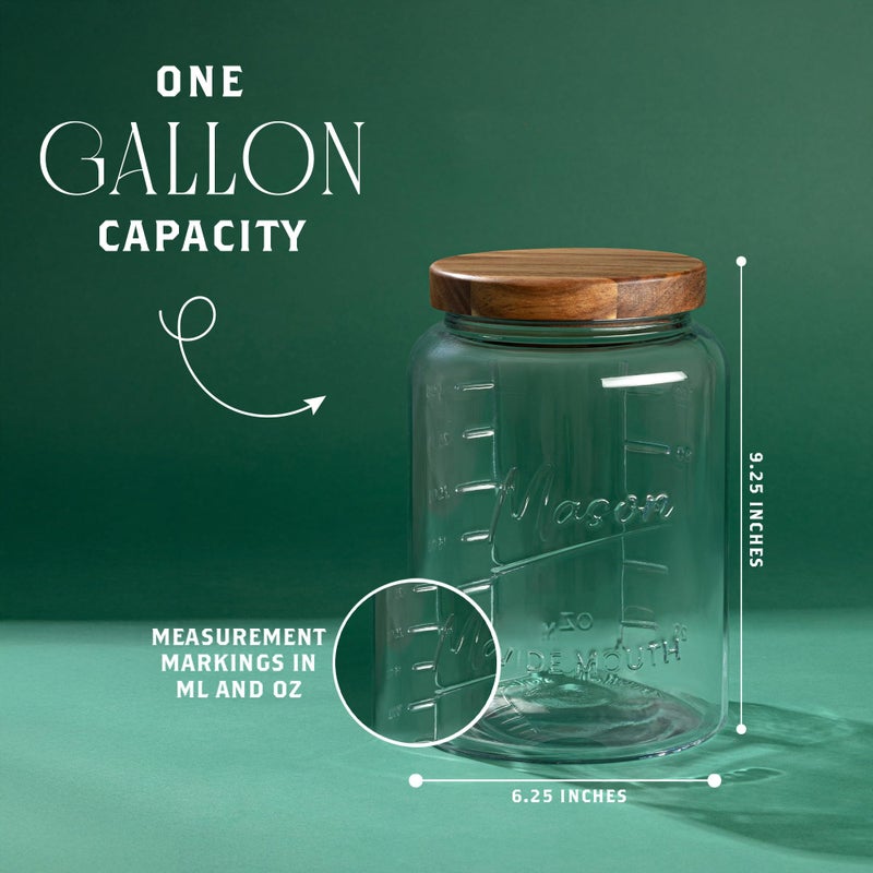 kitchentoolz Extra Large Mason Jar - 1 Gallon Glass Wide Mouth Jar with Airtight Wooden Lid, Food Storage Container with Measurement Markings For Kitchen Pantry, Pickling, Cookies, Flour & Sugar - Image 2