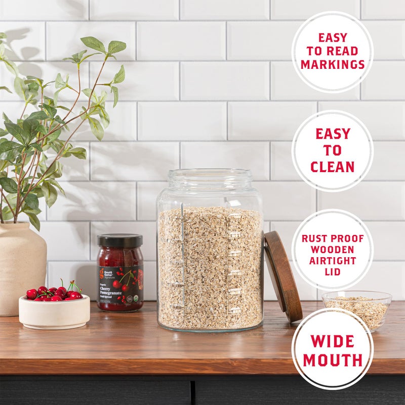 kitchentoolz Extra Large Mason Jar - 1 Gallon Glass Wide Mouth Jar with Airtight Wooden Lid, Food Storage Container with Measurement Markings For Kitchen Pantry, Pickling, Cookies, Flour & Sugar - Image 5