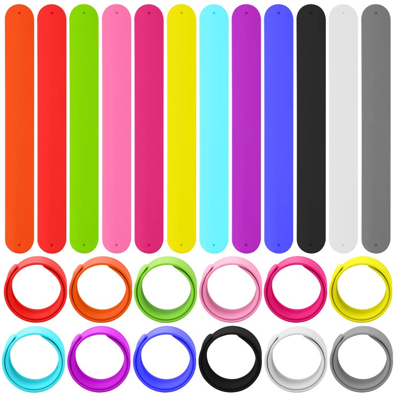 Bercoor 24 Pcs Rainbow Silicone Slap Bracelets, 12 Colors Slap Bracelet Wristbands Soft and Safe for Party Decorations Favors - Image 1