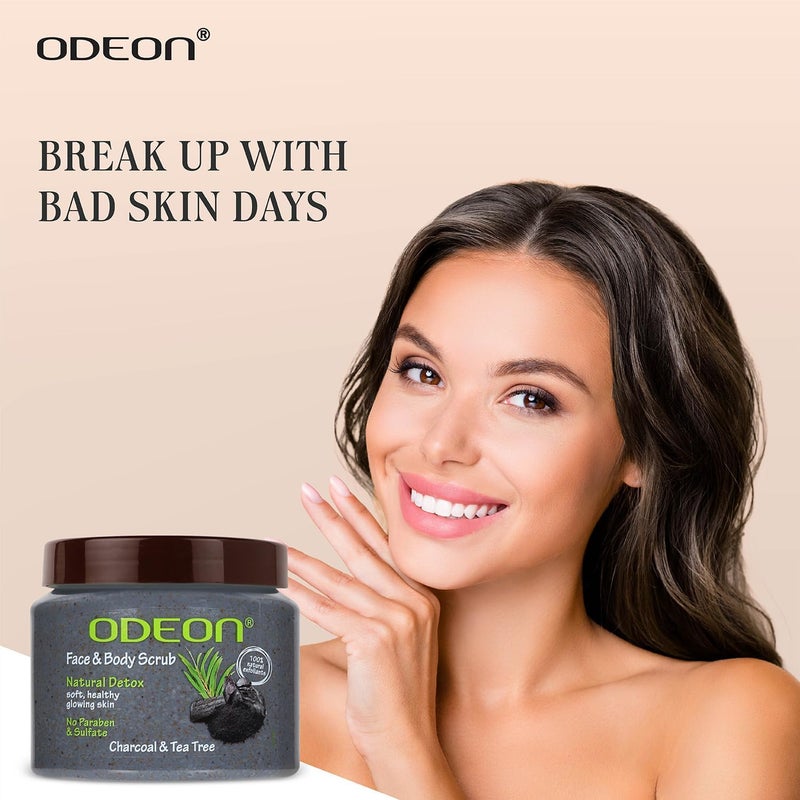 ODEON Charcoal  Tea Tree Oil Body Scrub 300ml  Face Scrub for Oily Skin  Body Scrub to Fight Body Odour  Bacteria  Gentle Exfoliating Scrub  Face Scrub for Natural Detox Soft  Glowing Skin - Image 3