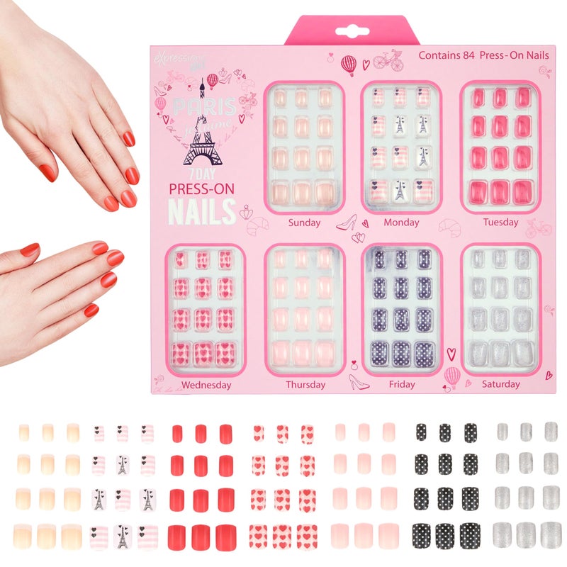 Expressions 7Day Press On Nails Set  Assorted Colors Nail Accessories for Kids