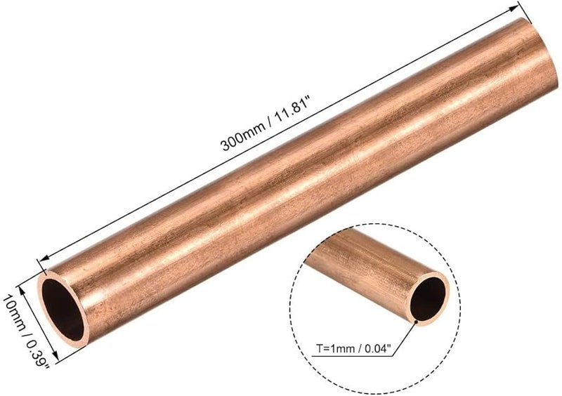 أنبوب نحاسي دائري 10 مم قطر خارجي 1 مم سمك الجدار 300 مم طول أنبوب مستقيم 3 قطع - Image 1