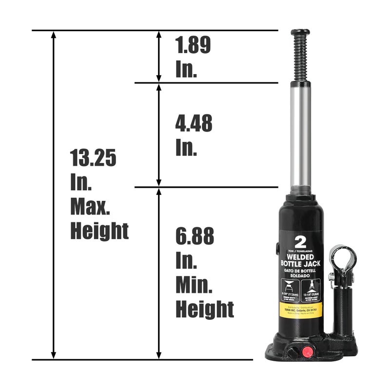 Torin 2 Ton (4,000 LBs) Capacity Hydraulic Welded Bottle Jack, AT90203BB , Black - Image 2