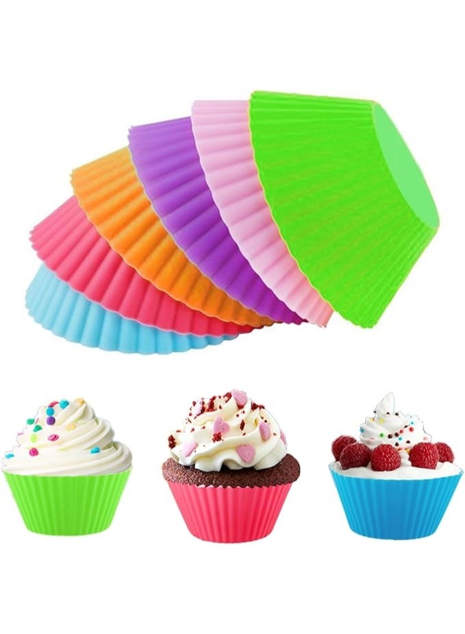 Spaceshoop 6 Pieces Colorful Cupcake Molds Silicone Cupcake Baking Molds - Non-Stick Baking Molds for Muffin, Chocolate, Desserts - Reusable - Image 1