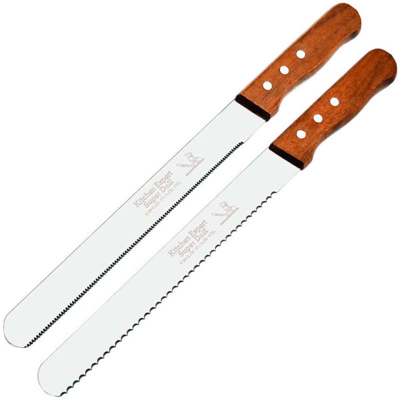 Captoola 10 Inch Bread Knife Serrated Kitchen Knife Ergonomic Handle Razor Sharp Blade for Slicing Breads Set of 2 - Image 1