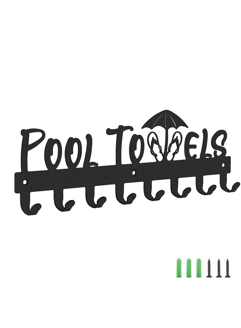 SYOSI Pool Towel Rack, Pool Towel Holder with 8 Hooks for Outdoor or Bathroom, Carbon Steel Towel Hanger for Hanging Bathrobes, Towels, Clothes, Perfect Pool Area Outside Sign and Decor, Black - Image 1