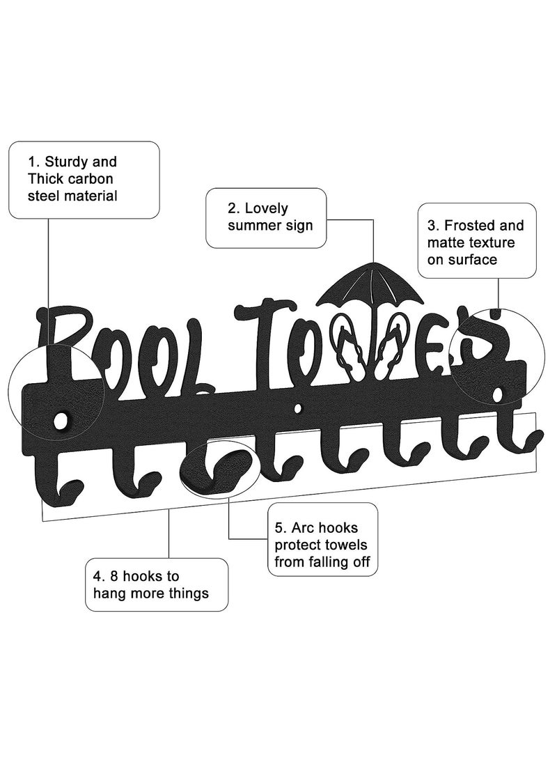 SYOSI Pool Towel Rack, Pool Towel Holder with 8 Hooks for Outdoor or Bathroom, Carbon Steel Towel Hanger for Hanging Bathrobes, Towels, Clothes, Perfect Pool Area Outside Sign and Decor, Black - Image 3