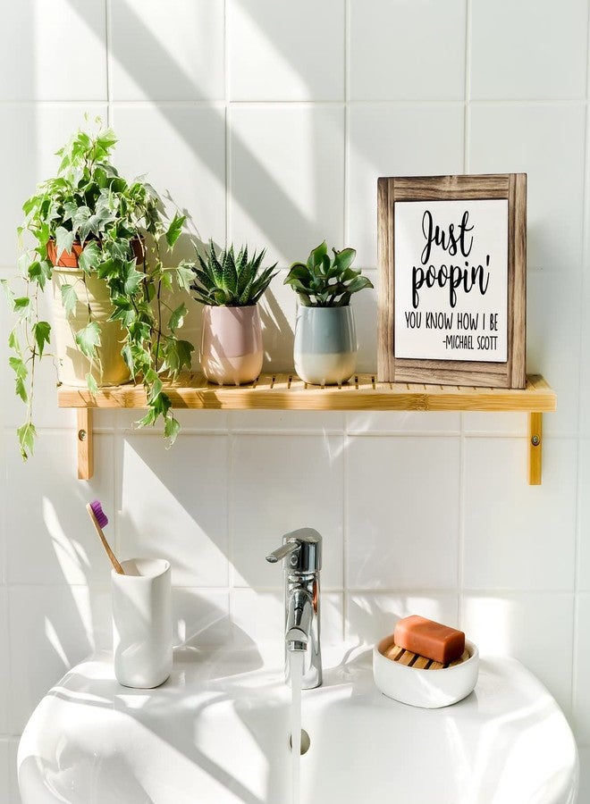 XJCUG Funny Restroom Wood Plaque Sign, Just Pooping', Box Wood Plaques Desk Décor 5.9×5.9×0.7inch, Bathroom Humor, Small Signs for Home Decor Shelf, Rustic Restroom Sign, Framed Plaques Restroom Shelf - Image 5
