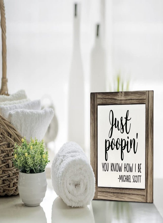 XJCUG Funny Restroom Wood Plaque Sign, Just Pooping', Box Wood Plaques Desk Décor 5.9×5.9×0.7inch, Bathroom Humor, Small Signs for Home Decor Shelf, Rustic Restroom Sign, Framed Plaques Restroom Shelf - Image 4