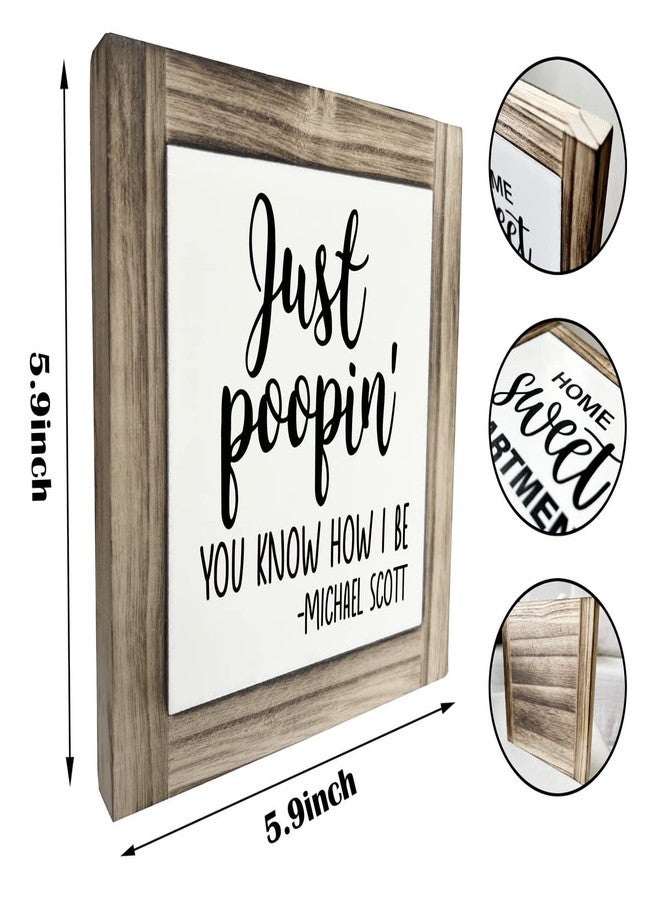 XJCUG Funny Restroom Wood Plaque Sign, Just Pooping', Box Wood Plaques Desk Décor 5.9×5.9×0.7inch, Bathroom Humor, Small Signs for Home Decor Shelf, Rustic Restroom Sign, Framed Plaques Restroom Shelf - Image 2
