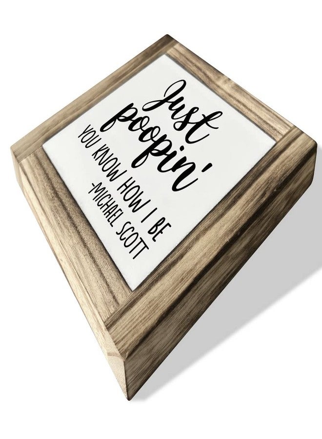 XJCUG Funny Restroom Wood Plaque Sign, Just Pooping', Box Wood Plaques Desk Décor 5.9×5.9×0.7inch, Bathroom Humor, Small Signs for Home Decor Shelf, Rustic Restroom Sign, Framed Plaques Restroom Shelf - Image 3
