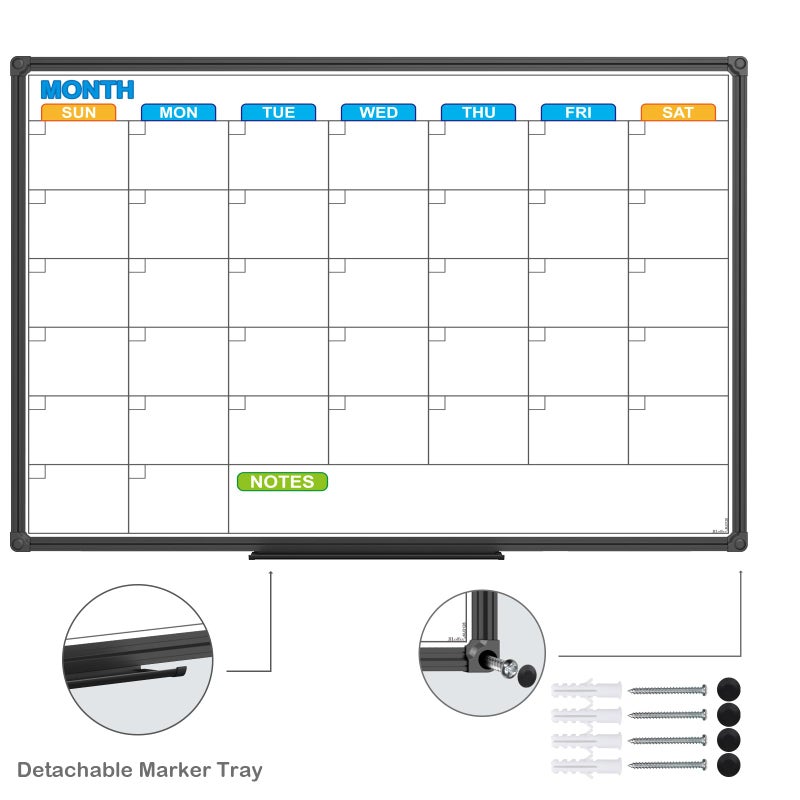 JILoffice Dry Erase Calendar Whiteboard - Magnetic White Board Calendar Monthly 24 X 18 Inch, Black Aluminium Frame Wall Mounted Board for Office Home and School - Image 2