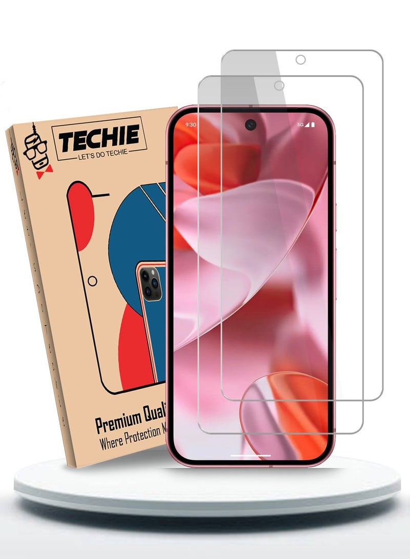 Techie 2 Pack HD Tempered Glass Screen Protector for Google Pixel 9 5G - Anti Reflection Anti Bubbles 9H Hardness 0.33 mm Rounded Edges Easy Installation  - Image 1