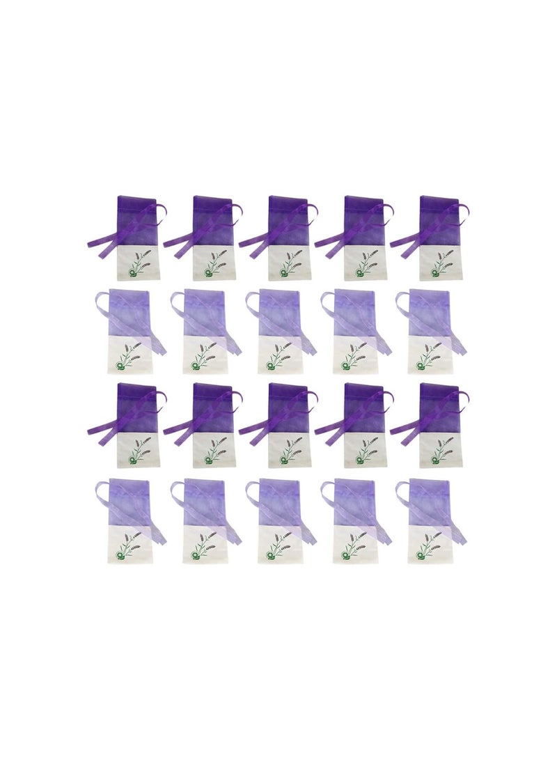 GGOOT 20pcs Lavender Sachet Bags Purple Empty Sachets Bags Organza Gauze Candy Bags Flower Printing Fragrance Bags Ribbons Drawstring Bags for Lavender Small Gifts Jewellery - Image 1