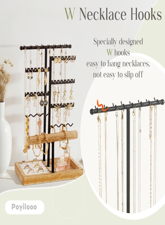 Poyilooo Earring Holder Jewelry Stand, 3 Tier Jewelry Organizer with Ring Holder Tray for Necklace Earring Keychains Bracelet Rings Display Jewelry Tree Stand (Carbonized Brown) - Image 4